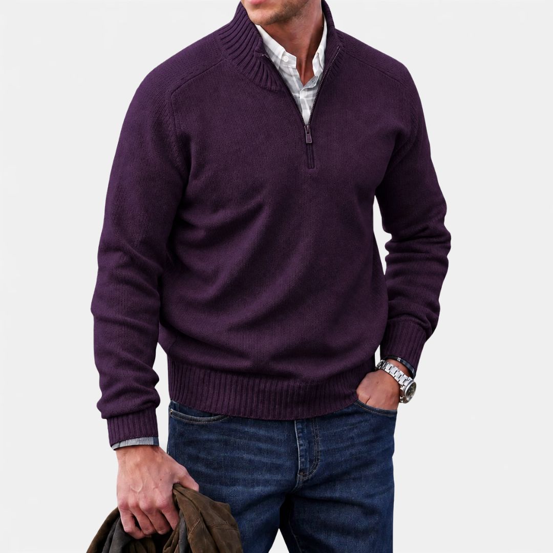 Heren Gebreide Trui met Half-Zip en Opstaande Kraag