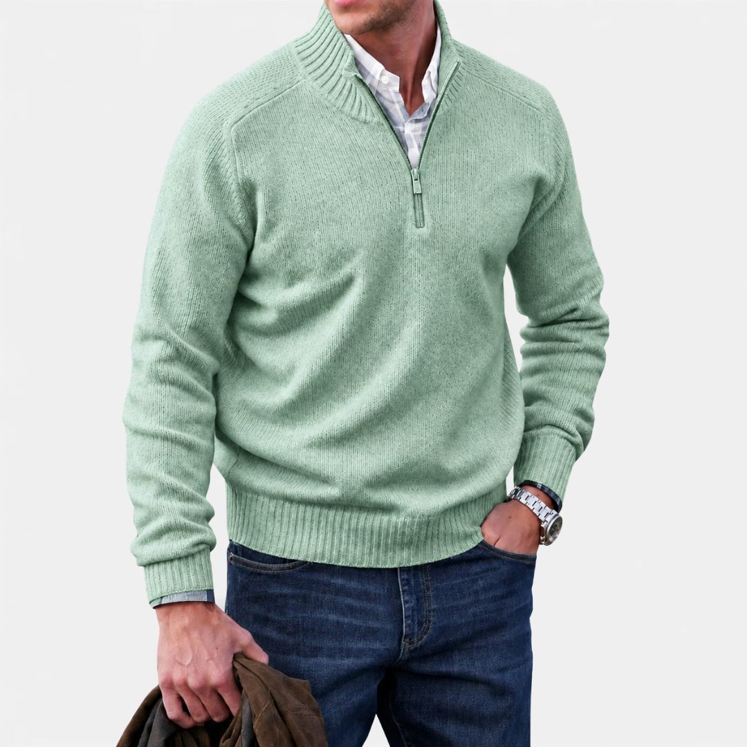 Heren Gebreide Trui met Half-Zip en Opstaande Kraag