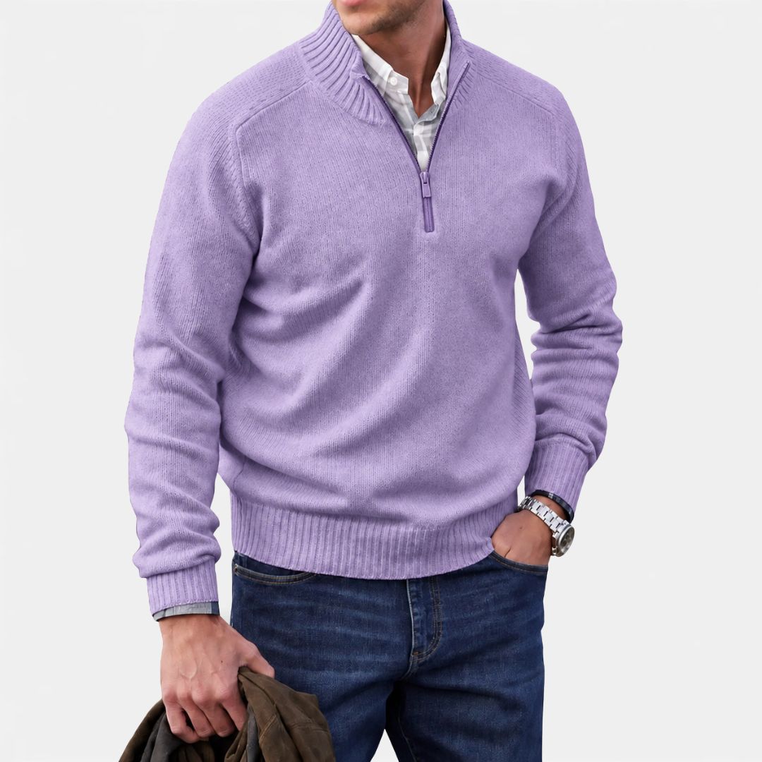 Heren Gebreide Trui met Half-Zip en Opstaande Kraag