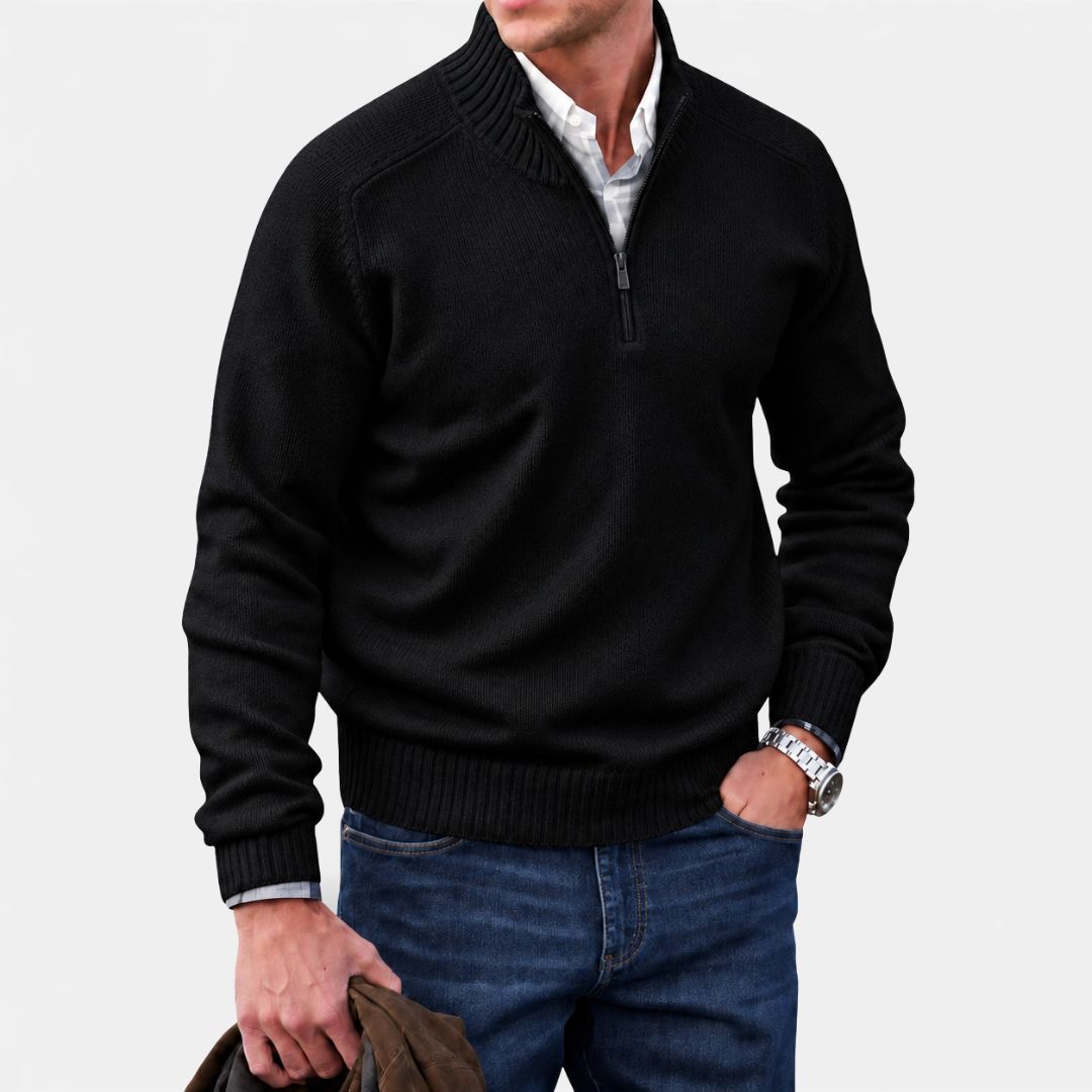 Heren Gebreide Trui met Half-Zip en Opstaande Kraag