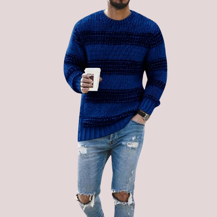 Heren Gebreide Trui met Strepen en Ronde Hals