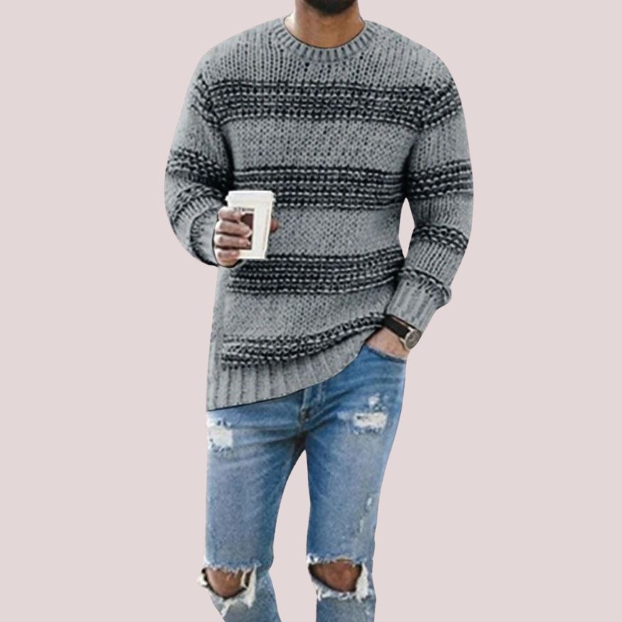 Heren Gebreide Trui met Strepen en Ronde Hals