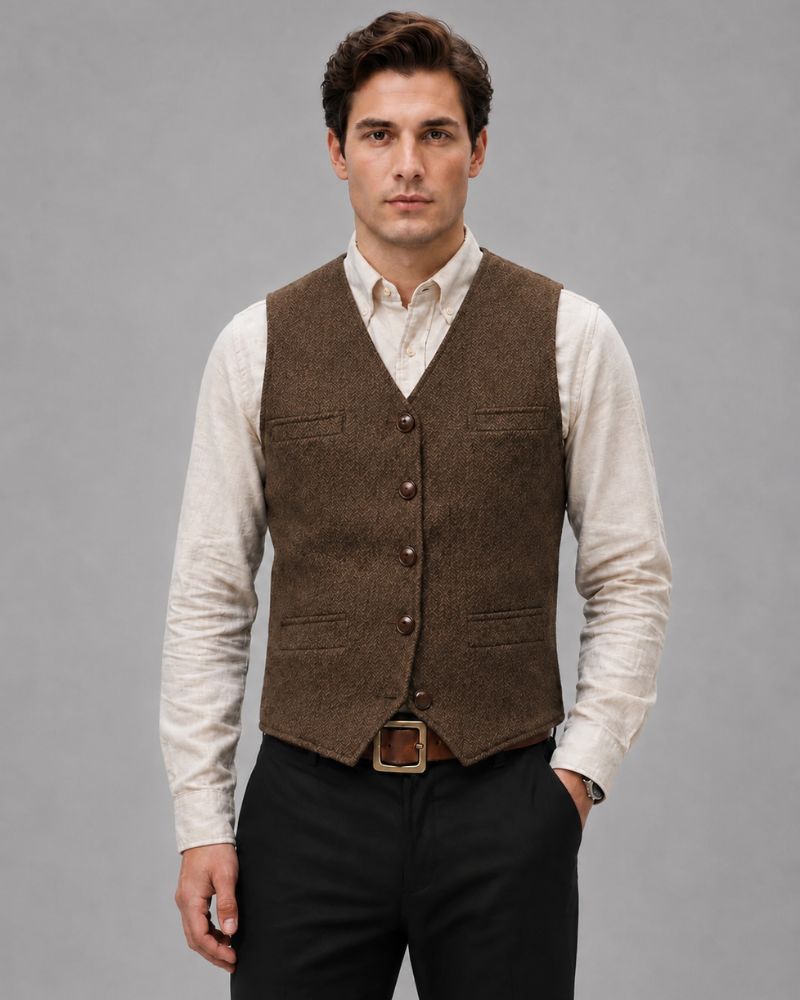 Heren Gilet met Knoopsluiting en V-hals