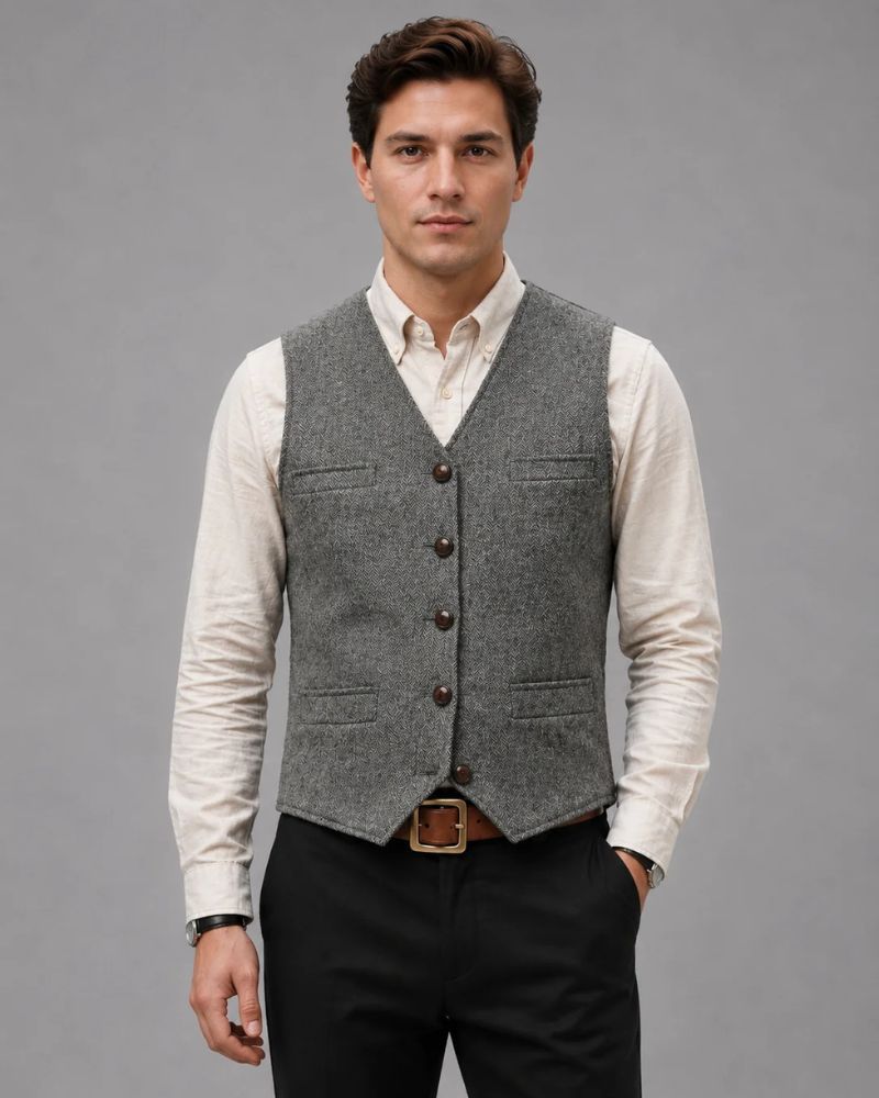 Heren Gilet met Knoopsluiting en V-hals