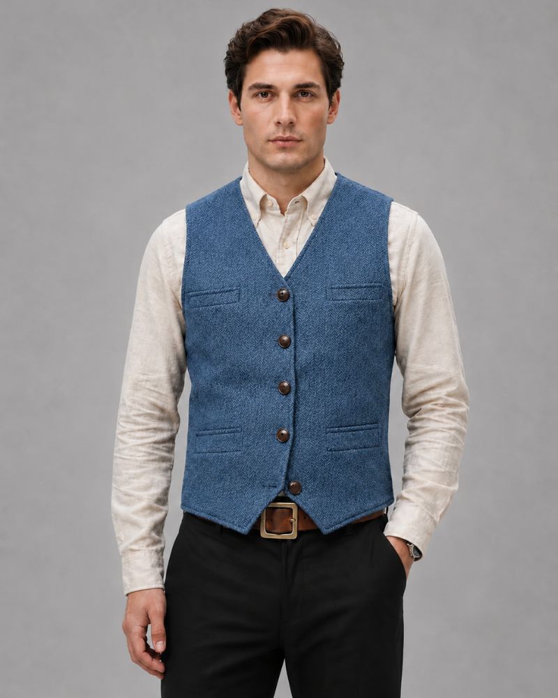 Heren Gilet met Knoopsluiting en V-hals