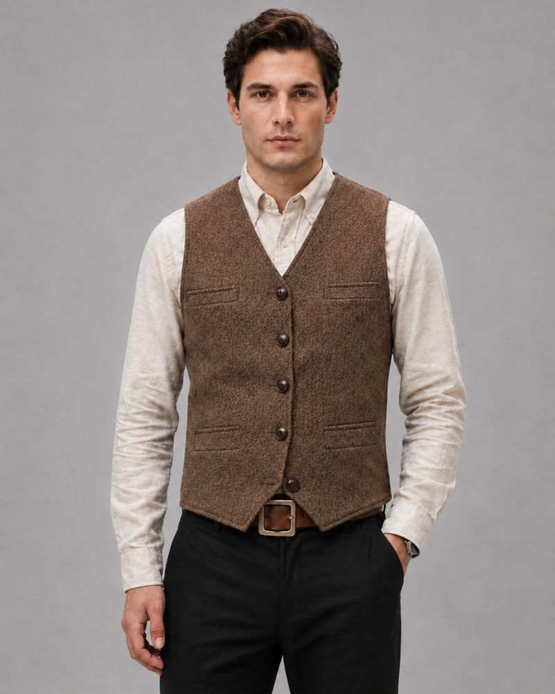 Heren Gilet met Knoopsluiting en V-hals