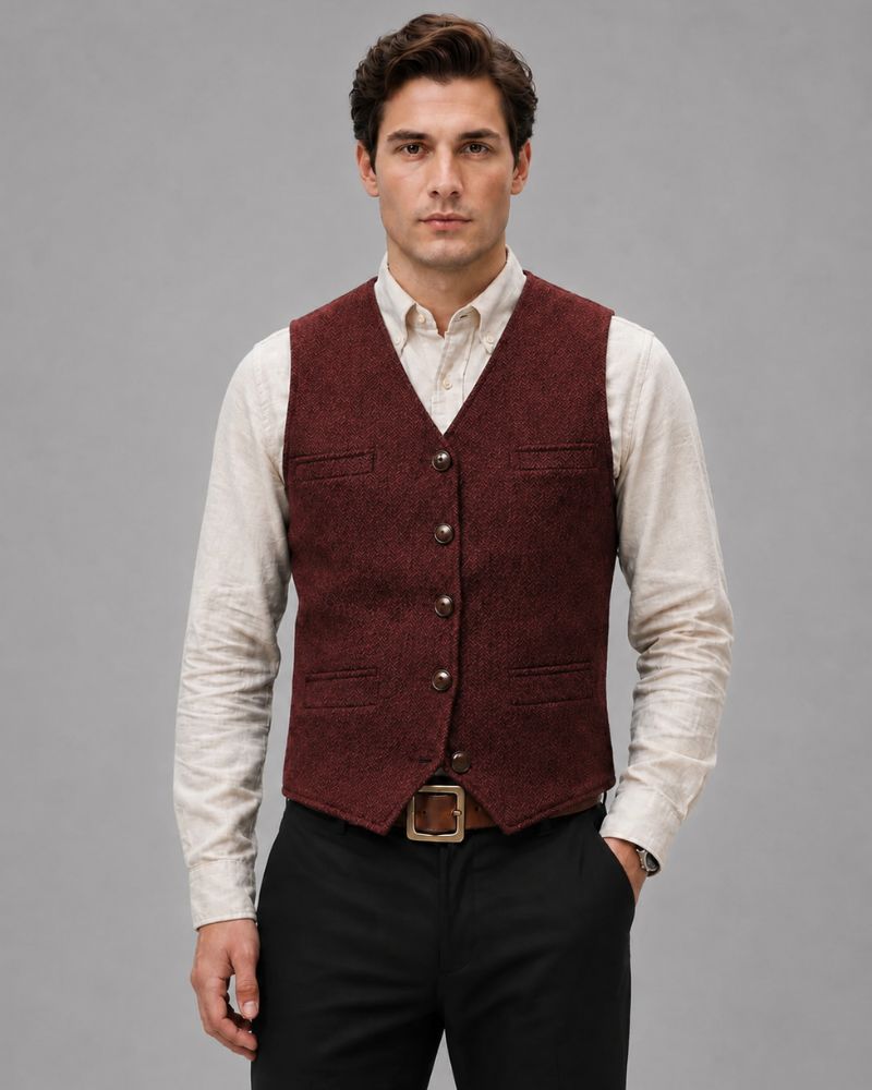 Heren Gilet met Knoopsluiting en V-hals