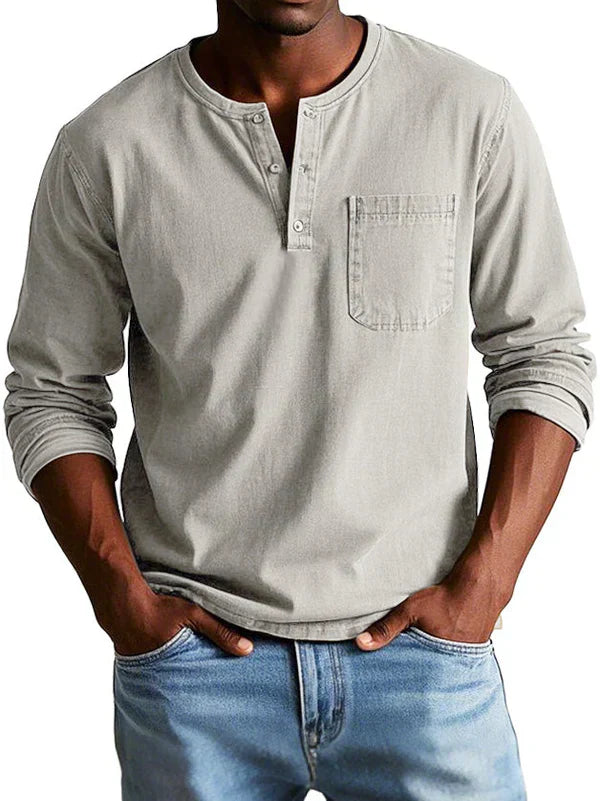 Heren Henley Shirt met Lange Mouwen en Borstzak