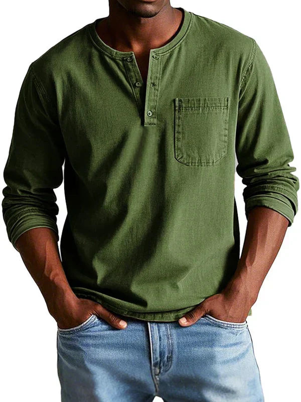 Heren Henley Shirt met Lange Mouwen en Borstzak