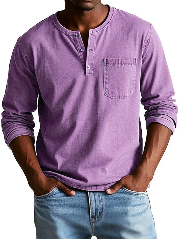 Heren Henley Shirt met Lange Mouwen en Borstzak