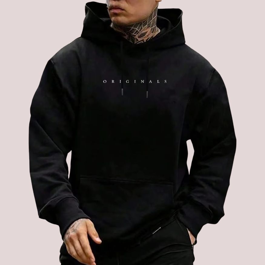 Heren Hoodie met Borduursel aan Voorkant en Kangoeroezak