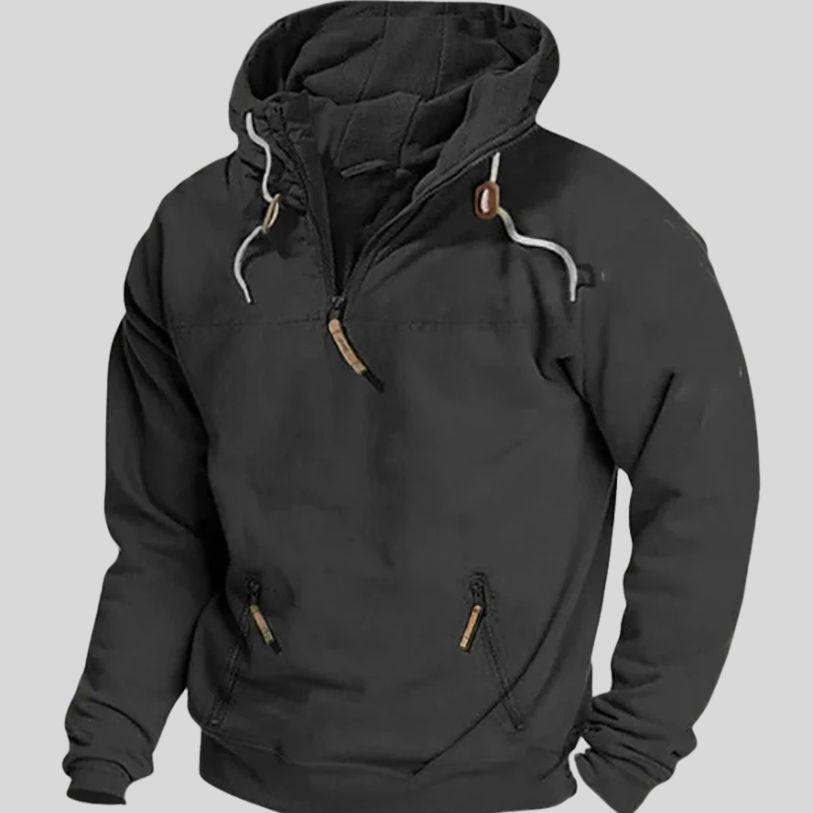 Heren Hoodie met Half-Zip en Trekkoord Capuchon