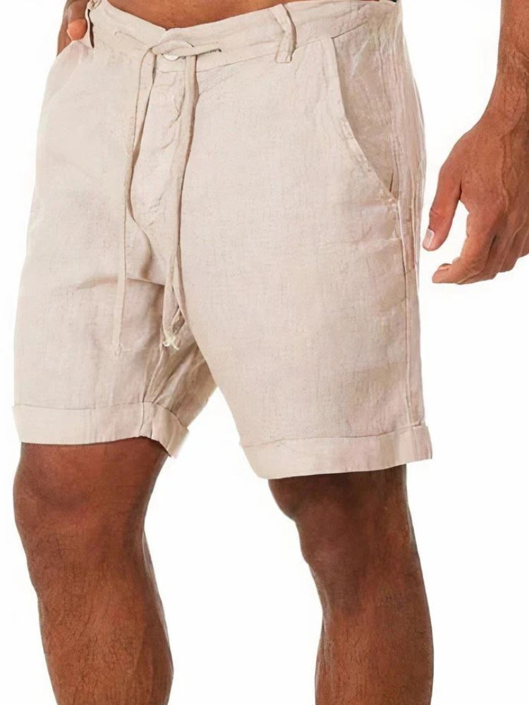 Heren Korte Linnen Broek met Knoopsluiting en Trekkoord