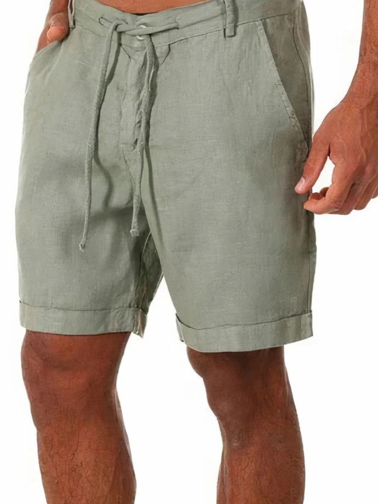 Heren Korte Linnen Broek met Knoopsluiting en Trekkoord