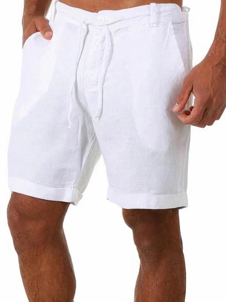 Heren Korte Linnen Broek met Knoopsluiting en Trekkoord