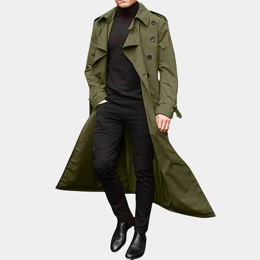 Heren Lange Trenchcoat met Ceintuur en Dubbele Knoopsluiting