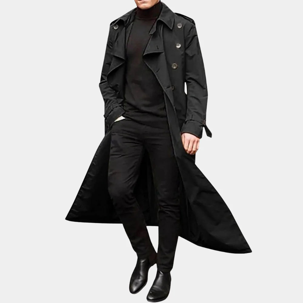 Heren Lange Trenchcoat met Ceintuur en Dubbele Knoopsluiting