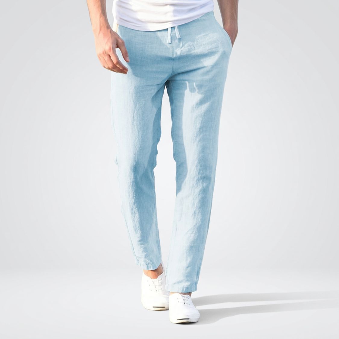 Heren Linnen Broek met Elastische Tailleband en Steekzakken
