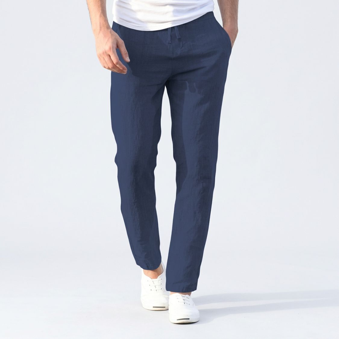 Heren Linnen Broek met Elastische Tailleband en Steekzakken