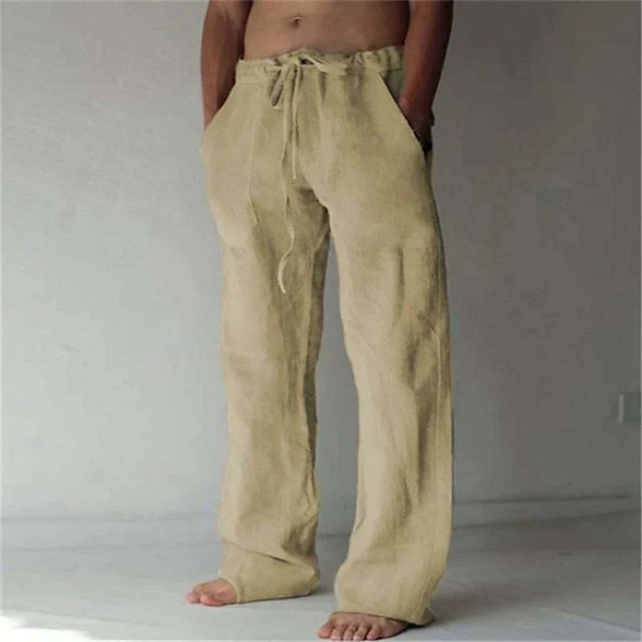Heren Linnen Broek met Wijde Pasvorm en Elastische Tailleband