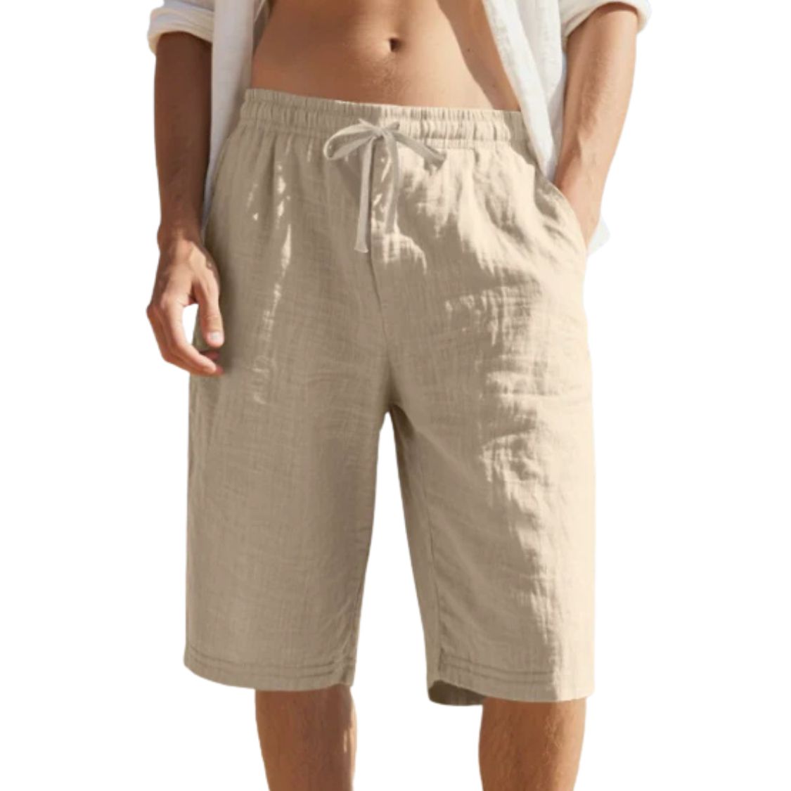 Heren Linnen Korte Broek met Elastische Tailleband en Trekkoord