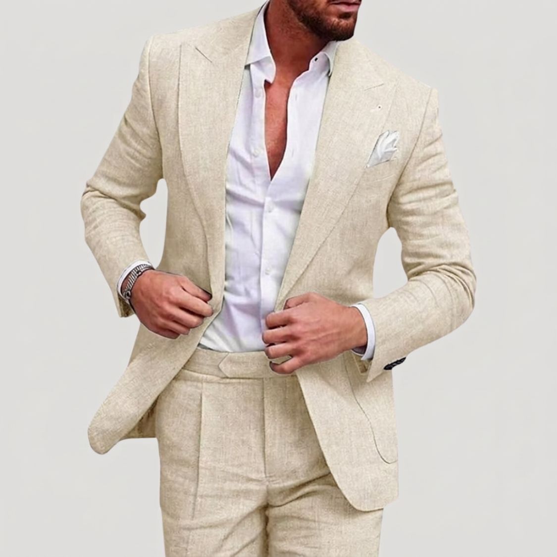 Heren Linnen Slim Fit Pak met Blazer en Broek
