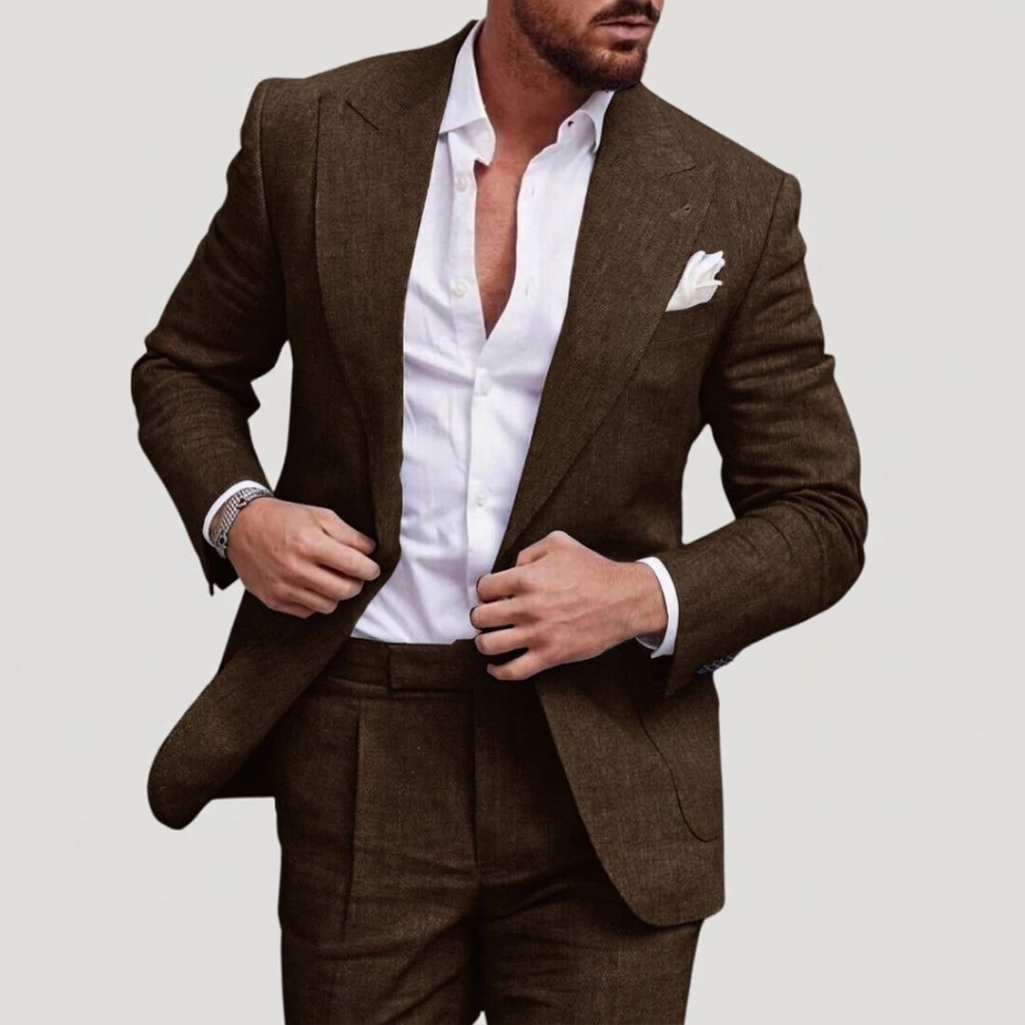 Heren Linnen Slim Fit Pak met Blazer en Broek