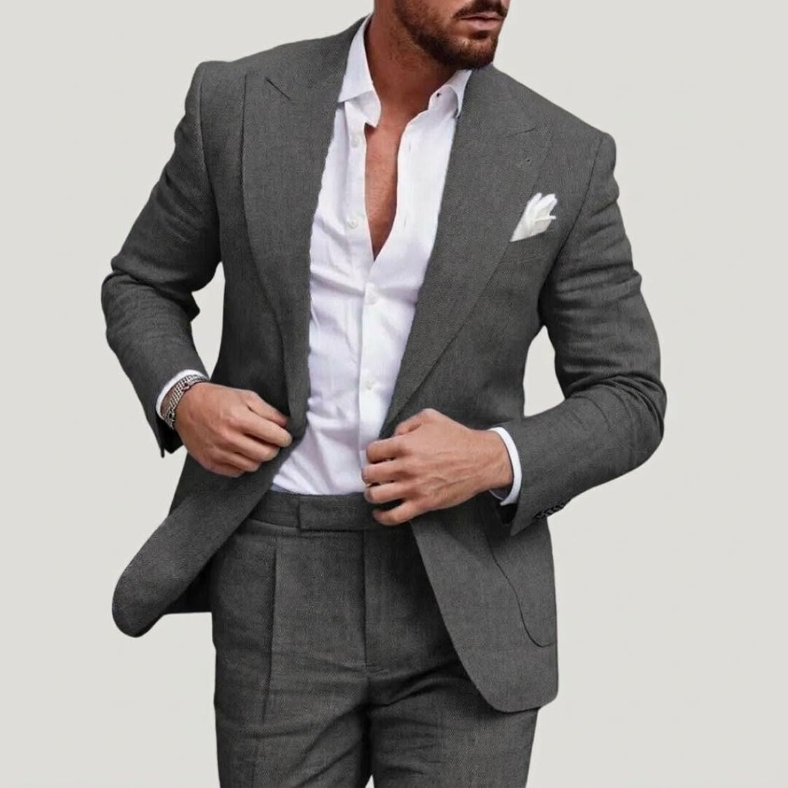 Heren Linnen Slim Fit Pak met Blazer en Broek