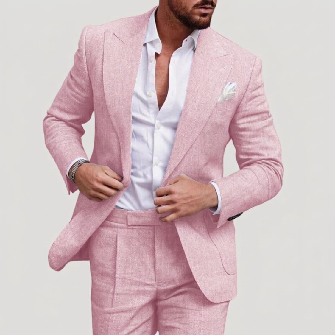 Heren Linnen Slim Fit Pak met Blazer en Broek