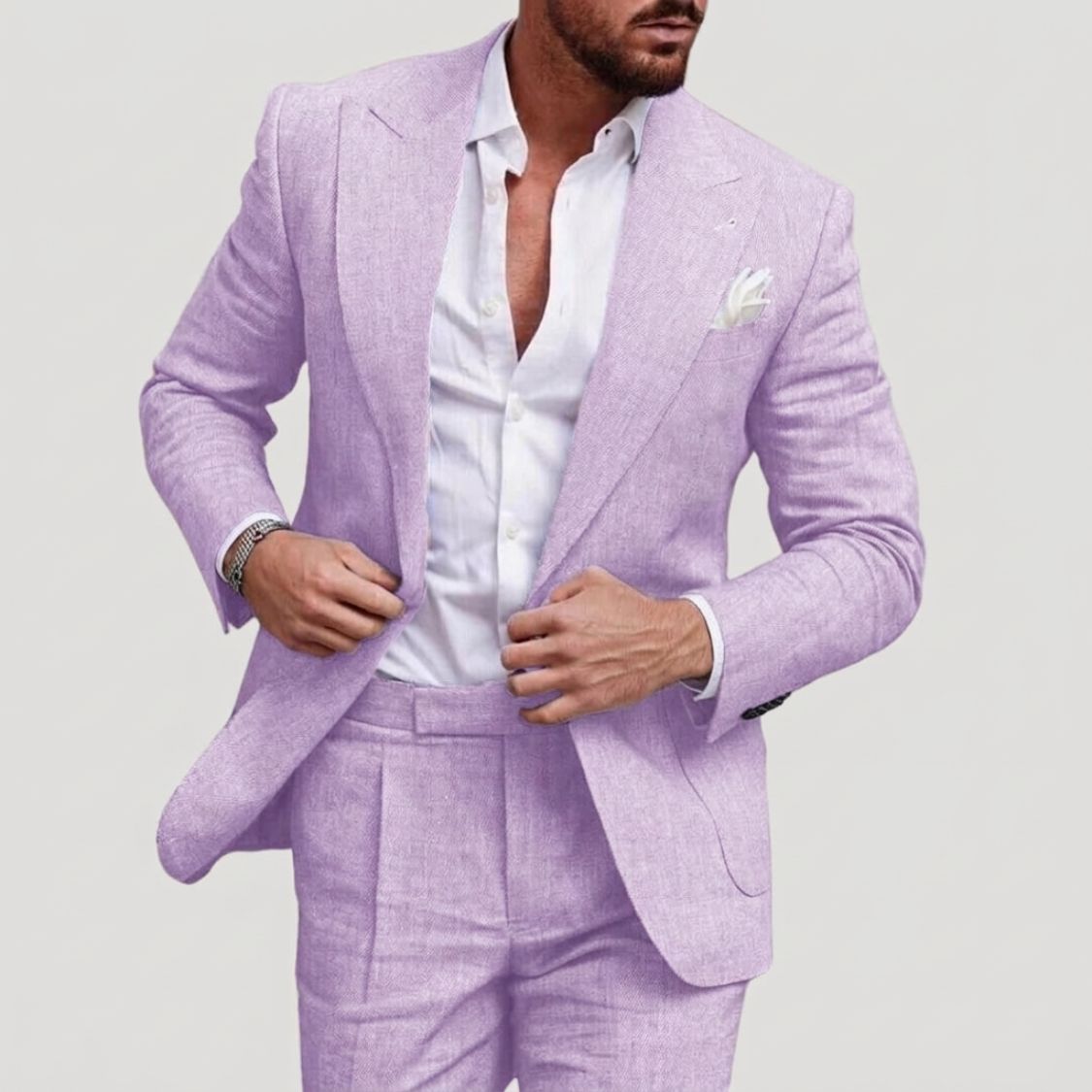 Heren Linnen Slim Fit Pak met Blazer en Broek
