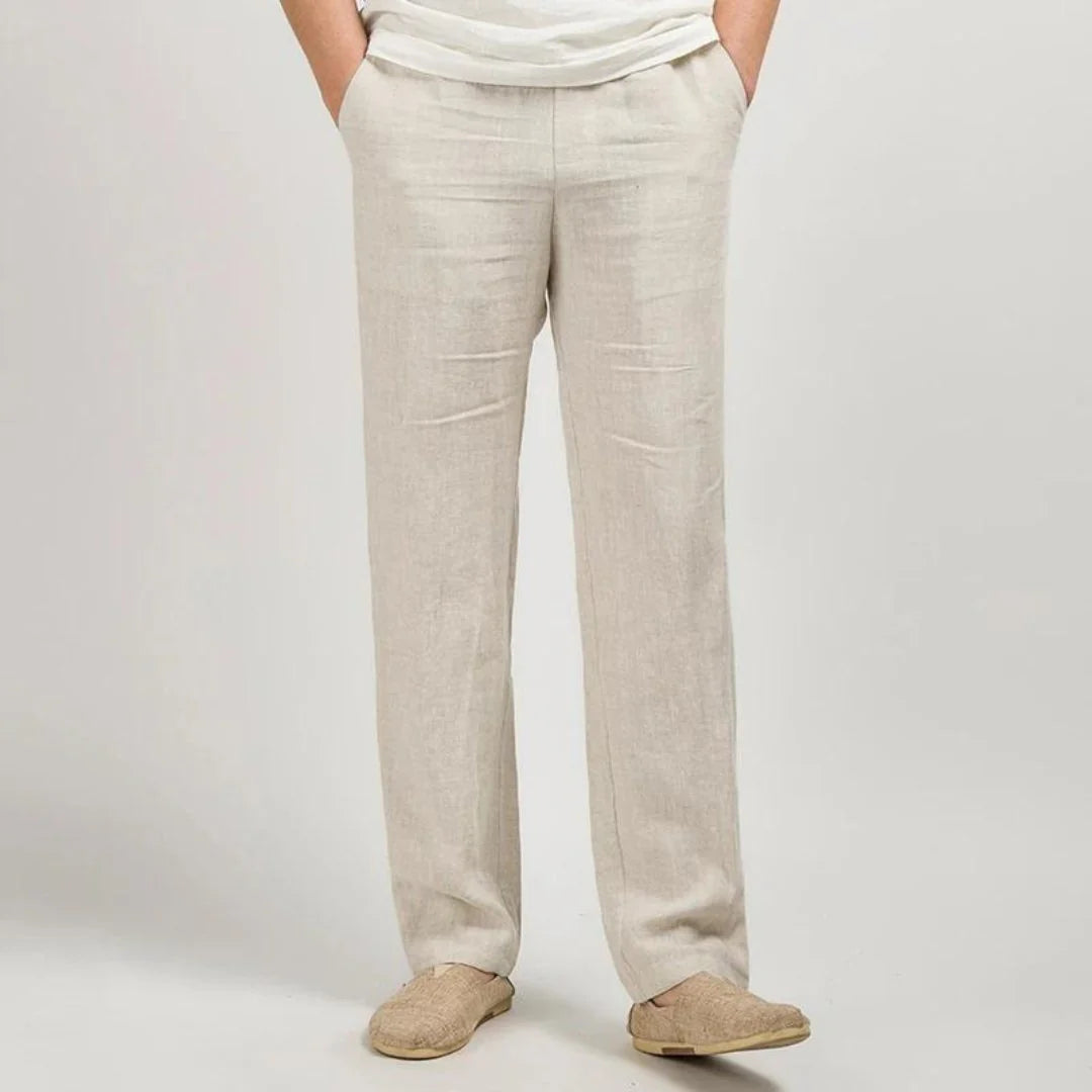 Heren Linnen Zomerbroek met Elastische Taille en Rechte Pijpen