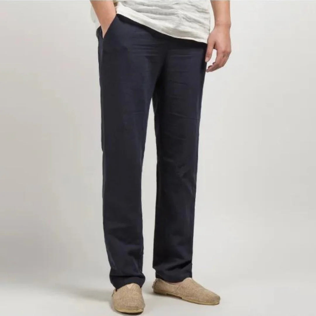 Heren Linnen Zomerbroek met Elastische Taille en Rechte Pijpen
