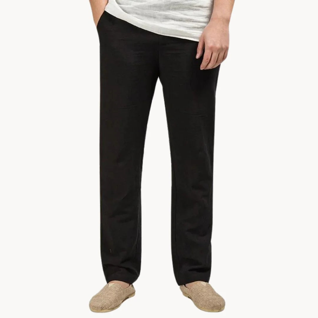 Heren Linnen Zomerbroek met Elastische Taille en Rechte Pijpen