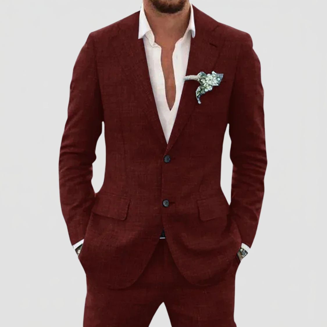 Heren Linnenmix Tweedelig Pak met Blazer en Pantalon