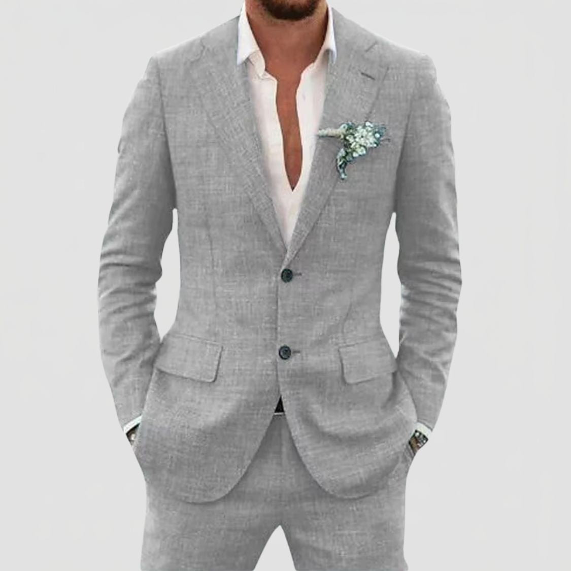 Heren Linnenmix Tweedelig Pak met Blazer en Pantalon