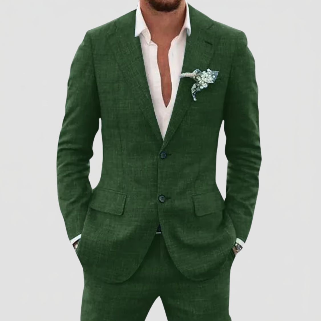 Heren Linnenmix Tweedelig Pak met Blazer en Pantalon