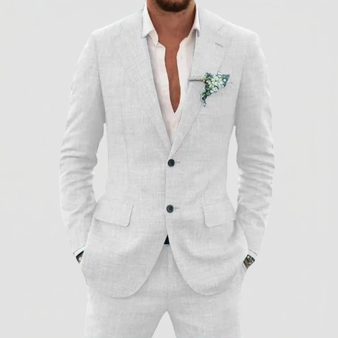 Heren Linnenmix Tweedelig Pak met Blazer en Pantalon