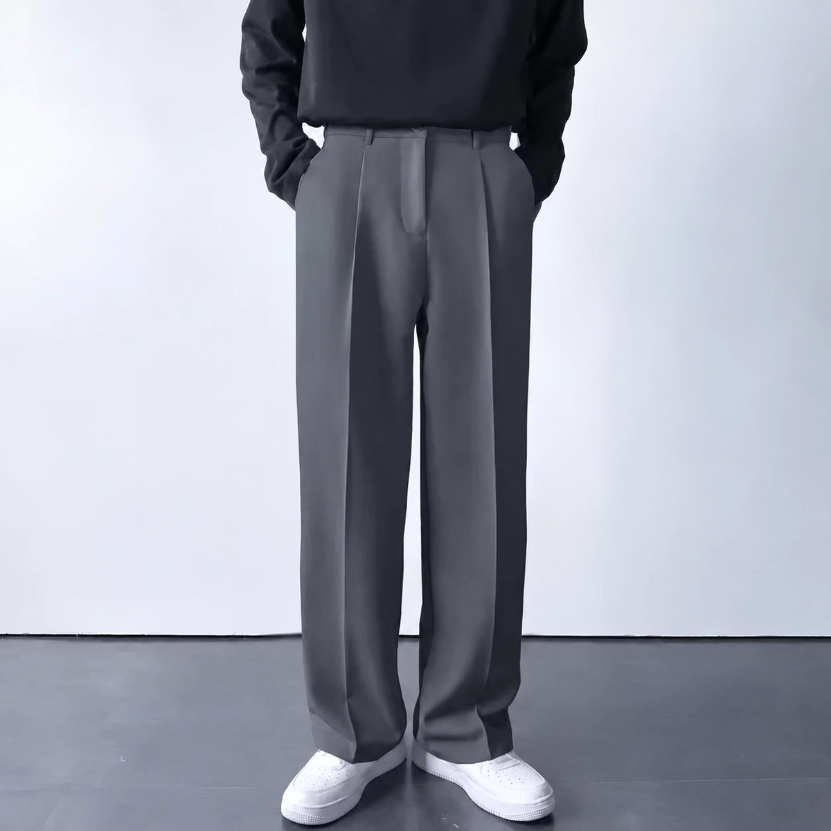 Heren Pantalon met Rechte Pijpen en Plooidetail