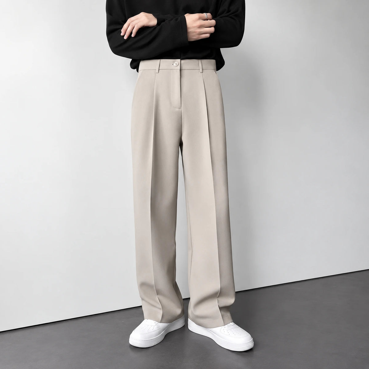 Heren Pantalon met Rechte Pijpen en Plooidetail
