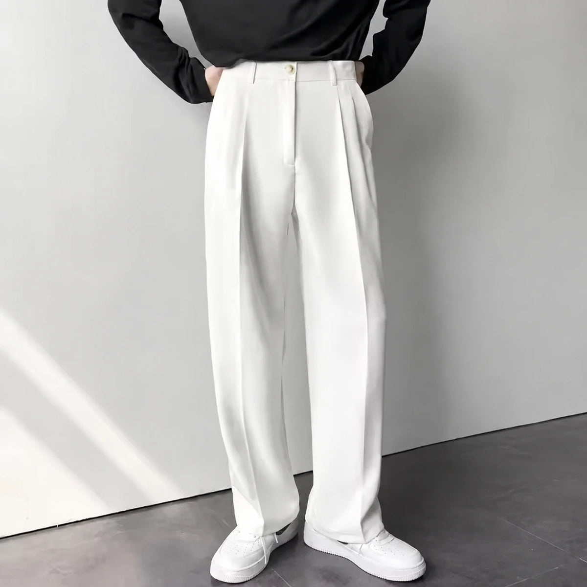 Heren Pantalon met Rechte Pijpen en Plooidetail
