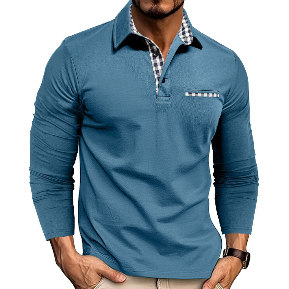 Heren Polo met Lange Mouwen en Geruite Details