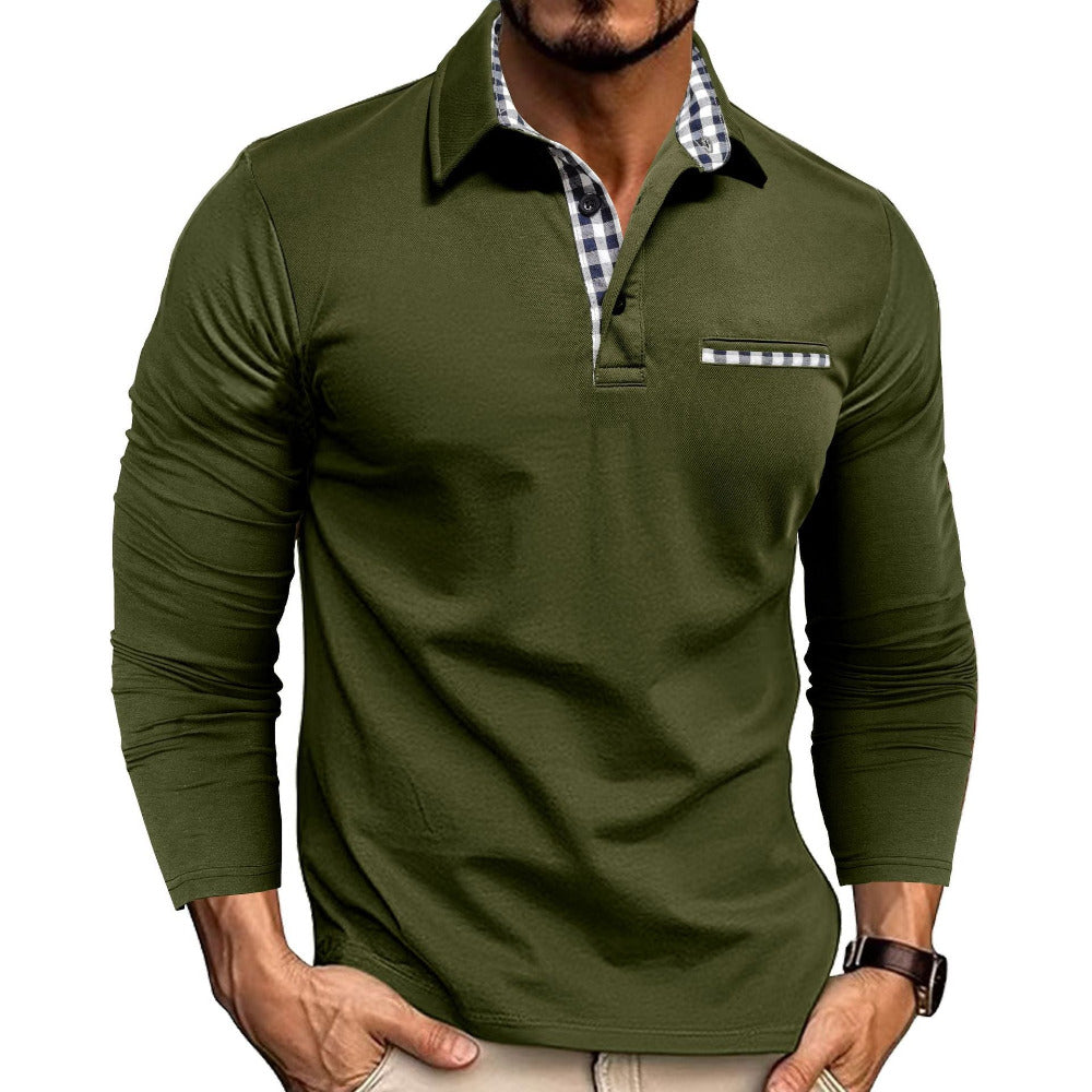 Heren Polo met Lange Mouwen en Geruite Details