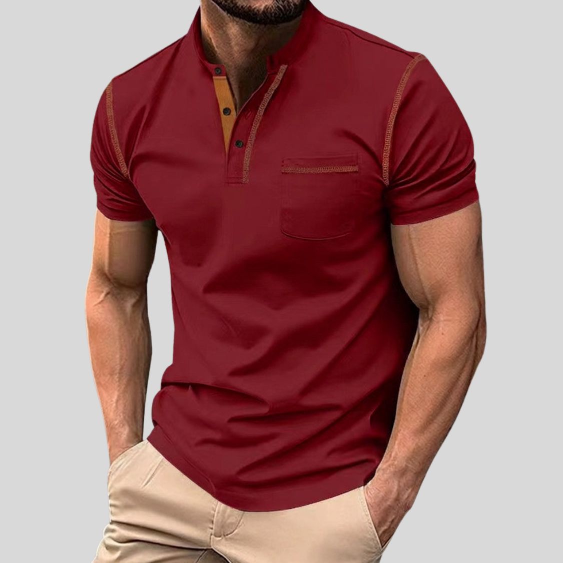 Heren Polo met Opstaande Kraag en Contrastbies