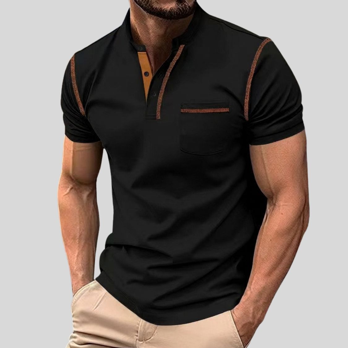 Heren Polo met Opstaande Kraag en Contrastbies