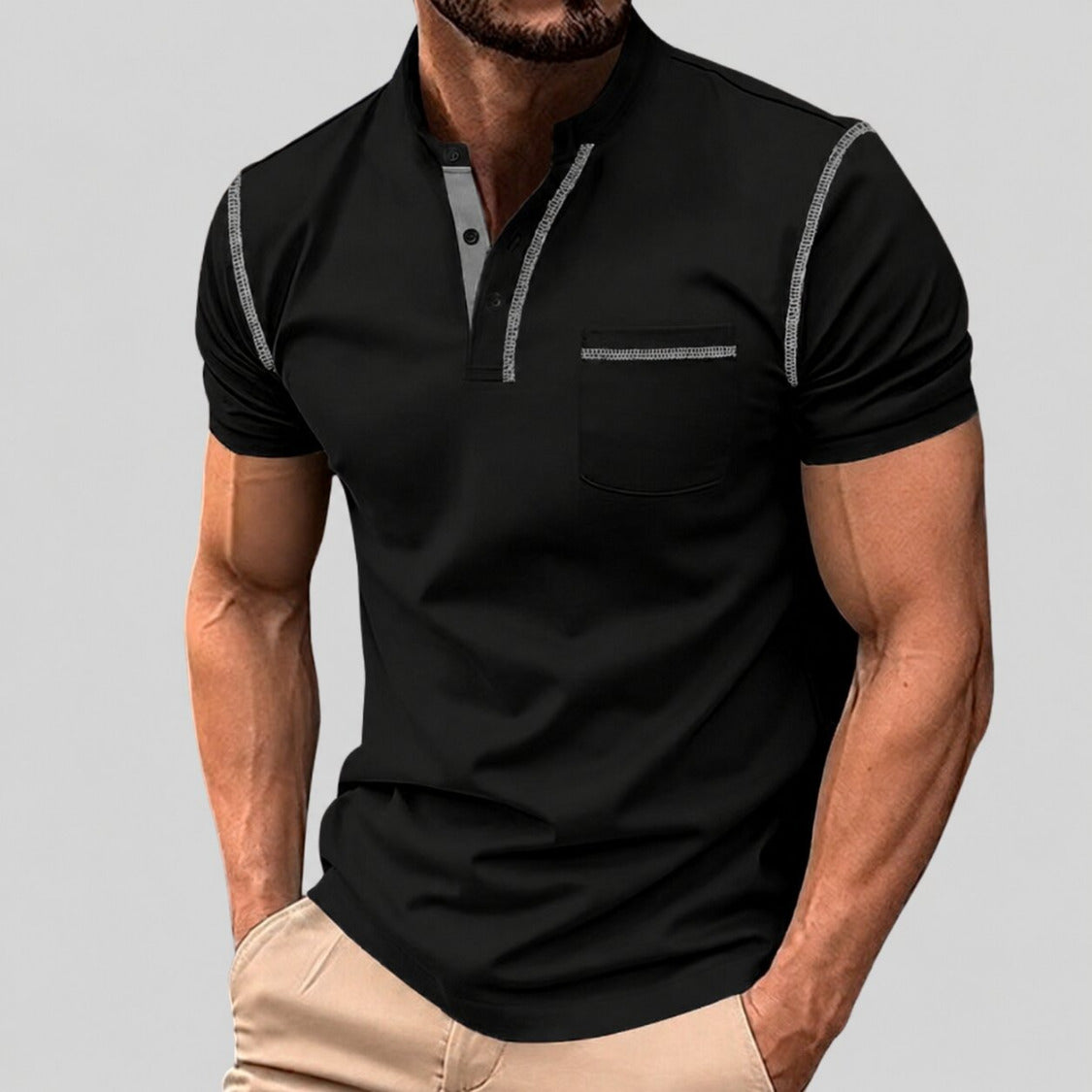 Heren Polo met Opstaande Kraag en Contrastbies