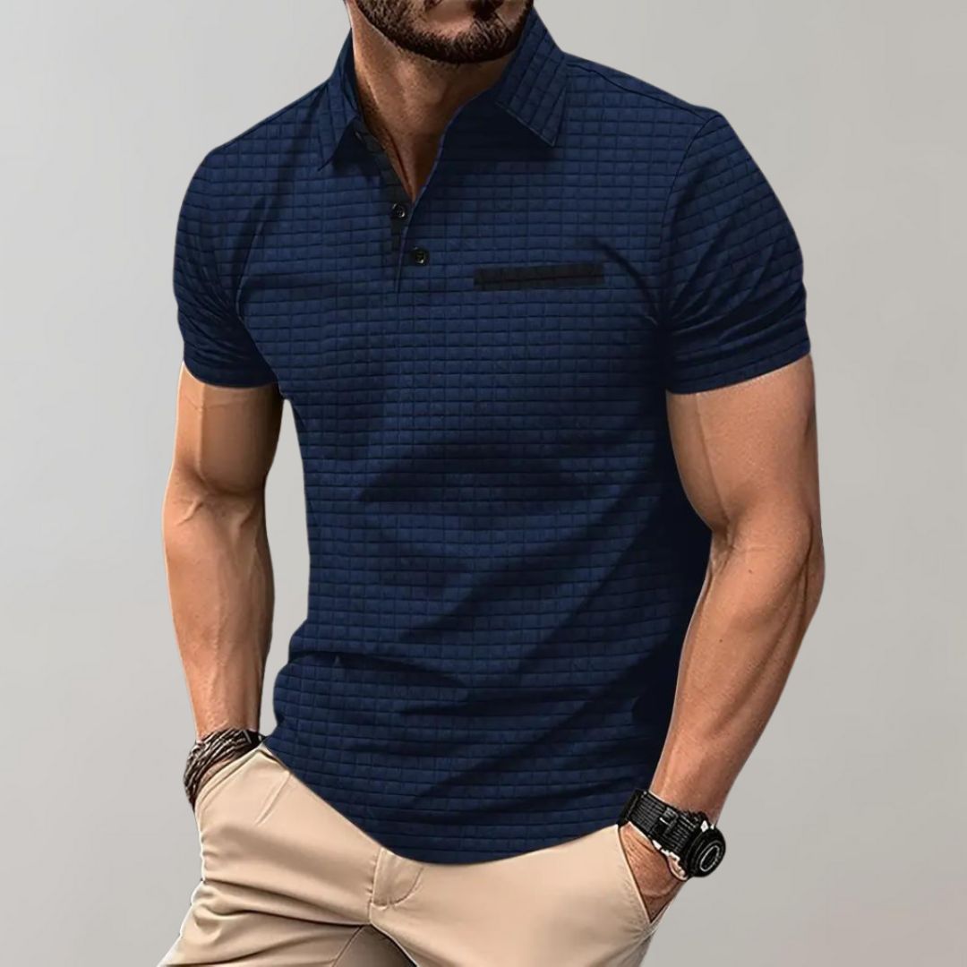 Heren Poloshirt met Ruitpatroon en Contrasterend Detail
