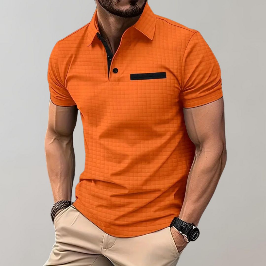 Heren Poloshirt met Ruitpatroon en Contrasterend Detail