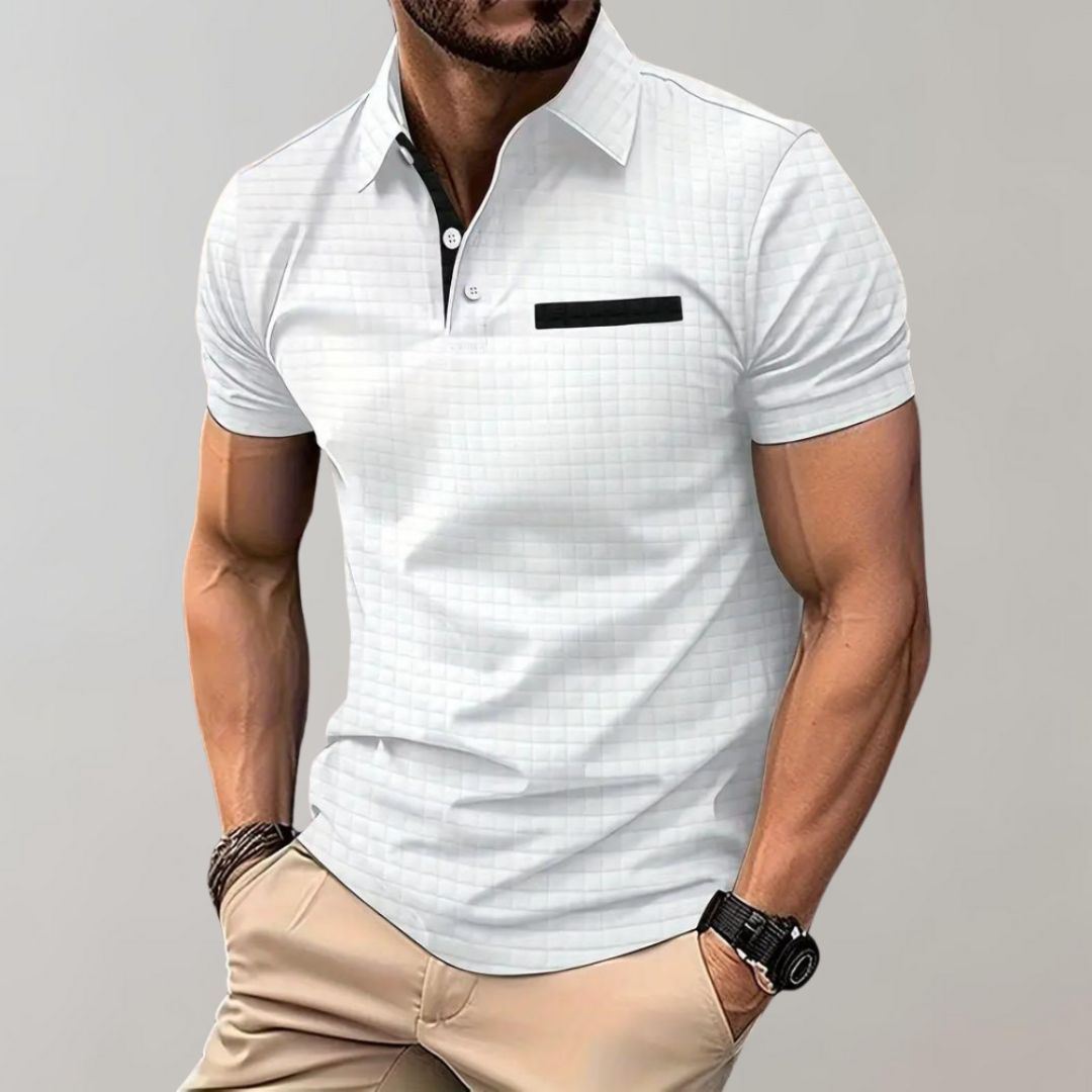 Heren Poloshirt met Ruitpatroon en Contrasterend Detail