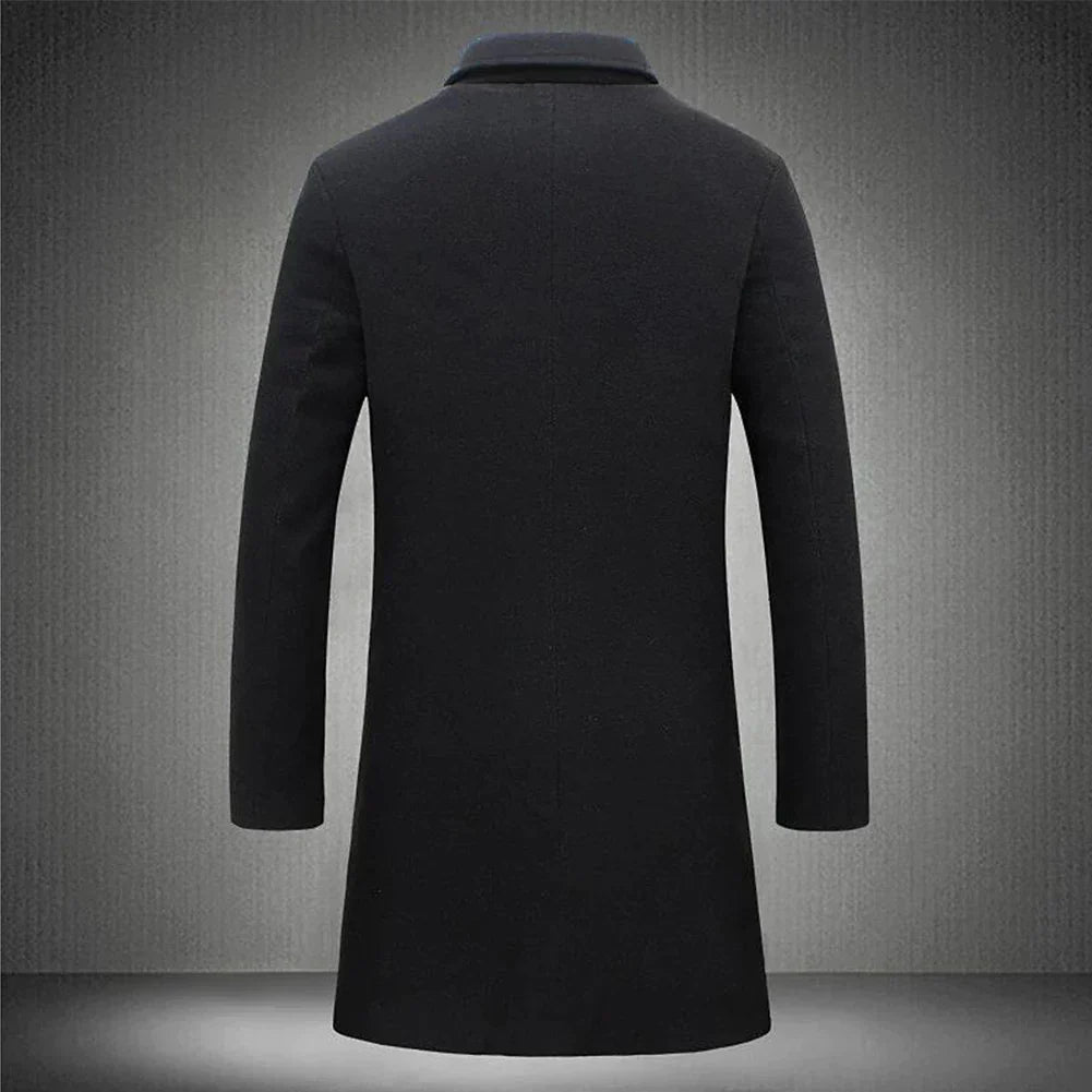 Heren Slim Fit Lange Jas met Reverskraag en Knoopsluiting