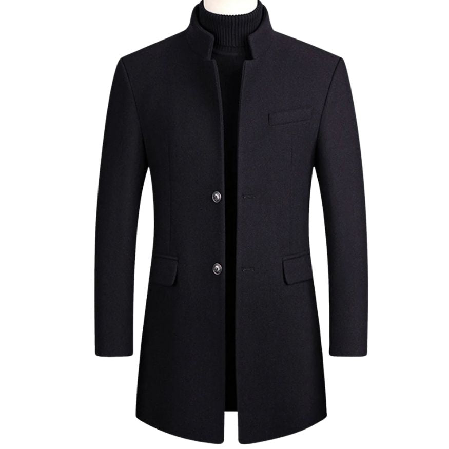 Heren Slim Fit Mantel met Opstaande Kraag in Wolmix